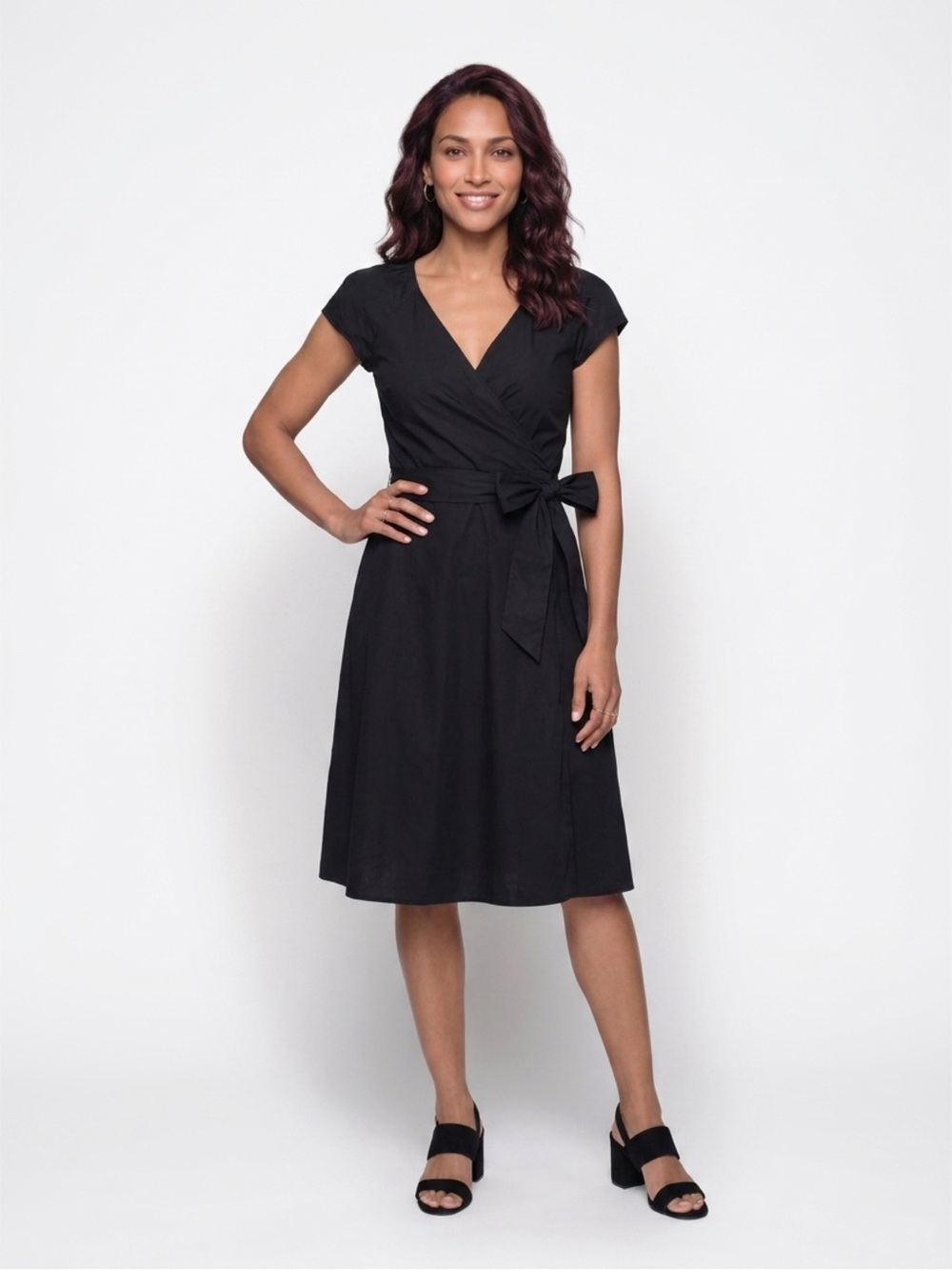 Diane von Furstenberg Black Nylon Short Sleeve Wrap Dress Size 6